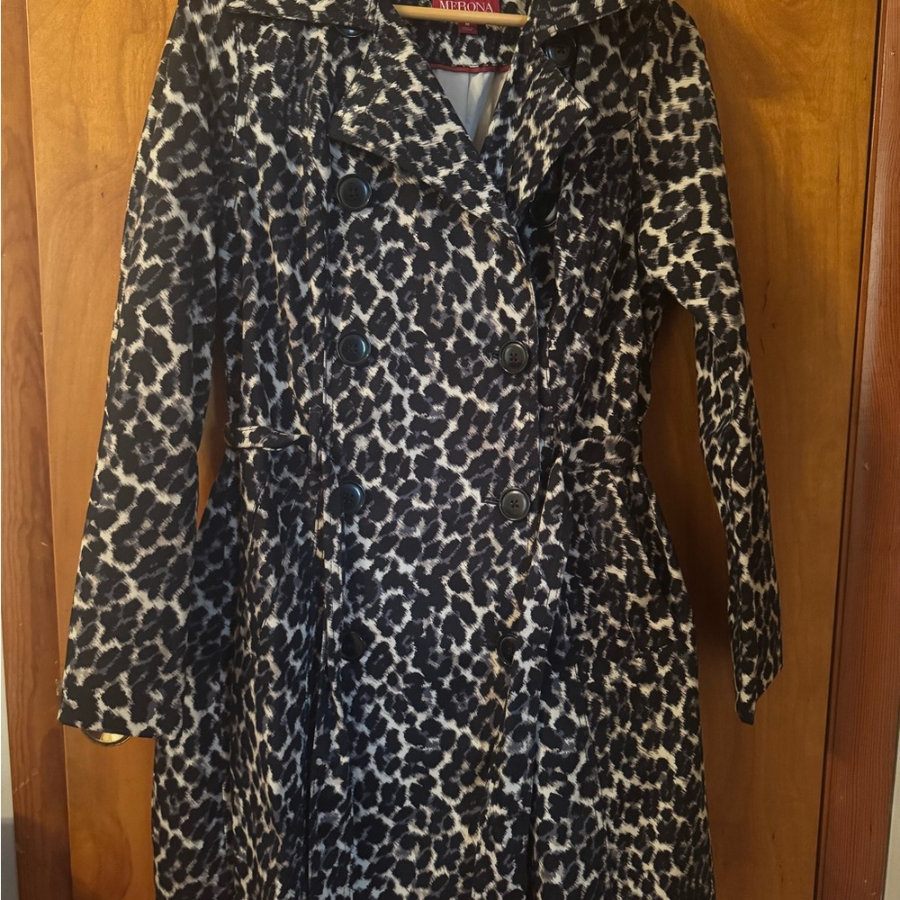 Merona Black and White Animal Print Trench Coat